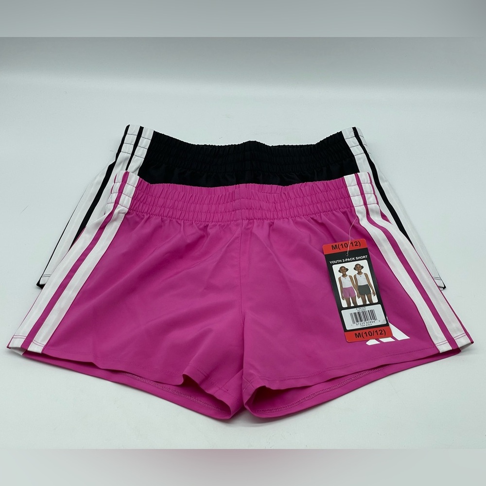 Adidas Girls 2-Pack Athletic Shorts Size M (10/12) Pink & Black – NWT